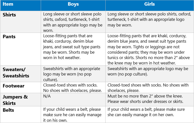 Preschool Dress Code Northside Christian School